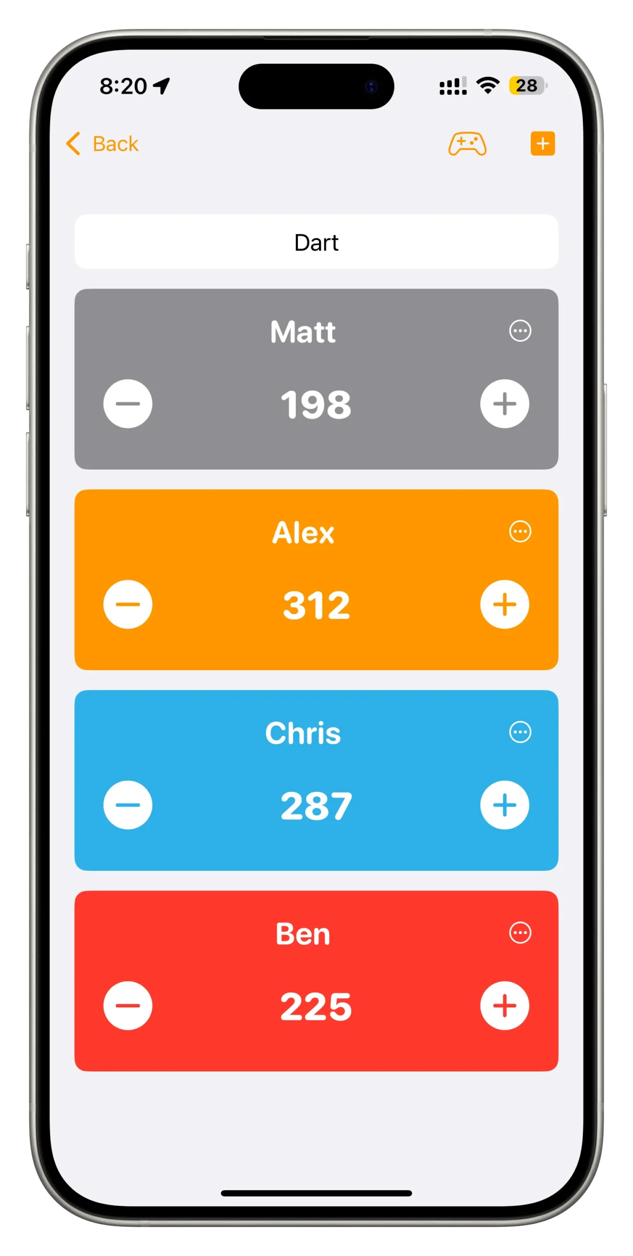 Skorer app screen