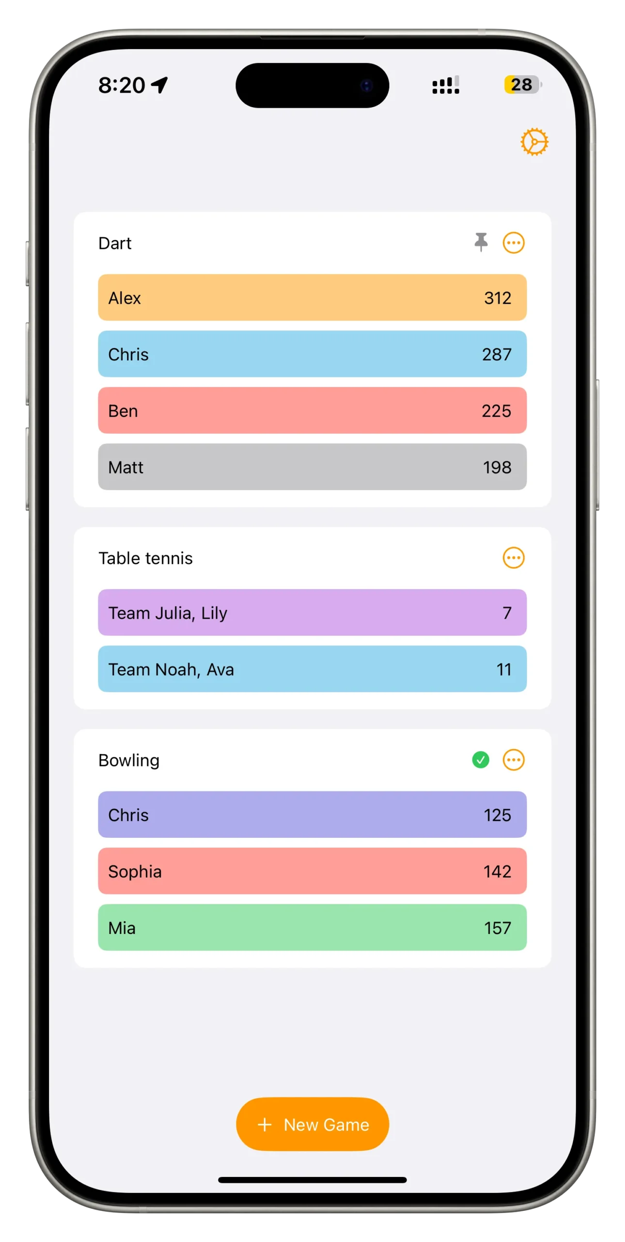 Skorer app screen